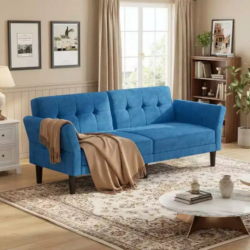 89 Modern Futon Sofa Bed, Adjustable Backrest &amp; Armrest Comfy Convertible Sleeper Couch, Versatile for Living Room Bedroom Apartment