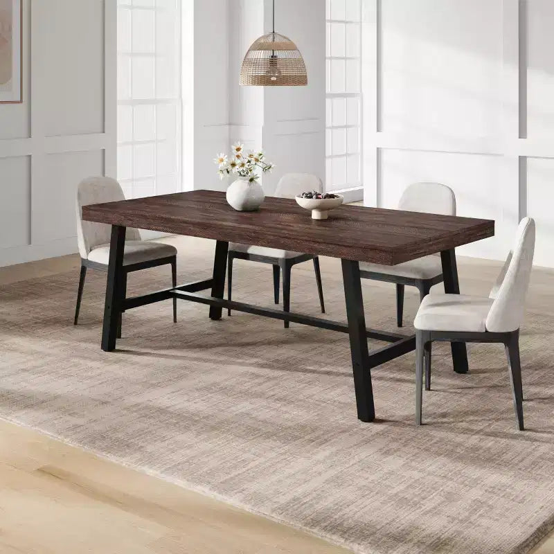 Table à manger industrielle pour 6-8 personnes, longue table en bois de 180 cm, sièges rectangulaires pour le dîner, la cuisine, la salle à manger