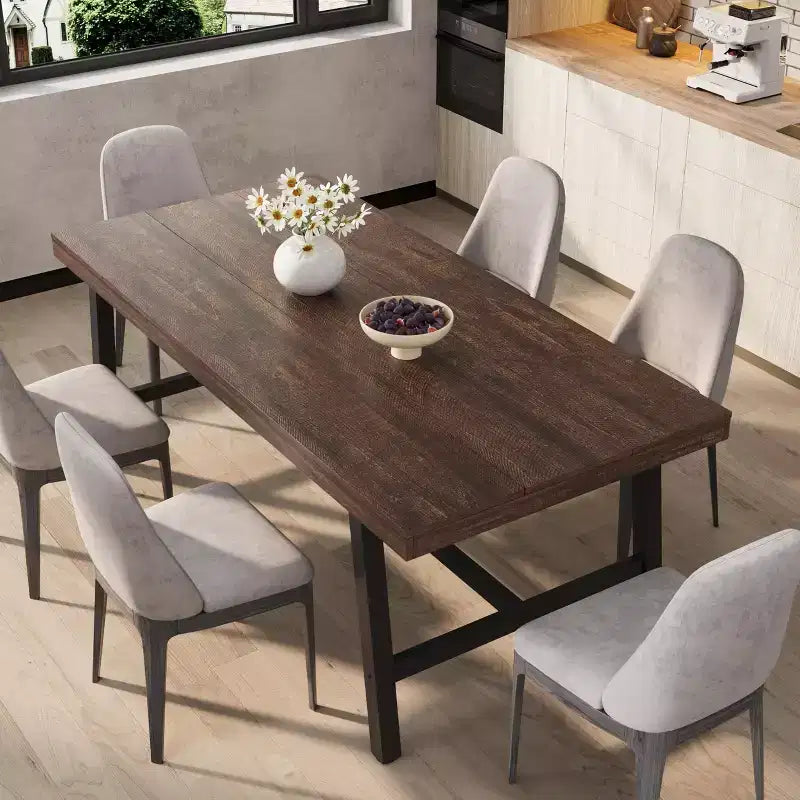 Table à manger industrielle pour 6-8 personnes, longue table en bois de 180 cm, sièges rectangulaires pour le dîner, la cuisine, la salle à manger