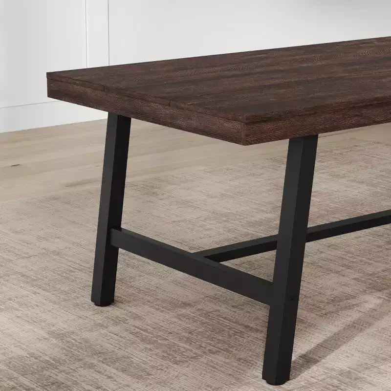 Table à manger industrielle pour 6-8 personnes, longue table en bois de 180 cm, sièges rectangulaires pour le dîner, la cuisine, la salle à manger