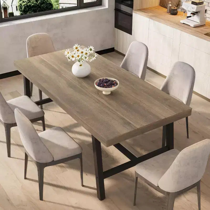 Table à manger industrielle pour 6-8 personnes, longue table en bois de 180 cm, sièges rectangulaires pour le dîner, la cuisine, la salle à manger