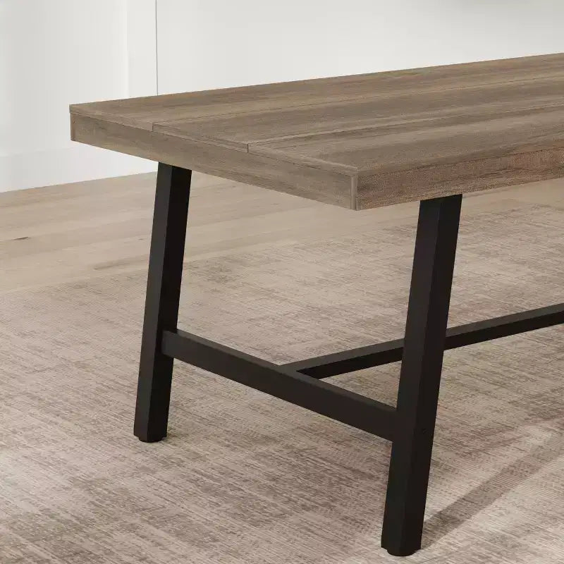 Table à manger industrielle pour 6-8 personnes, longue table en bois de 180 cm, sièges rectangulaires pour le dîner, la cuisine, la salle à manger