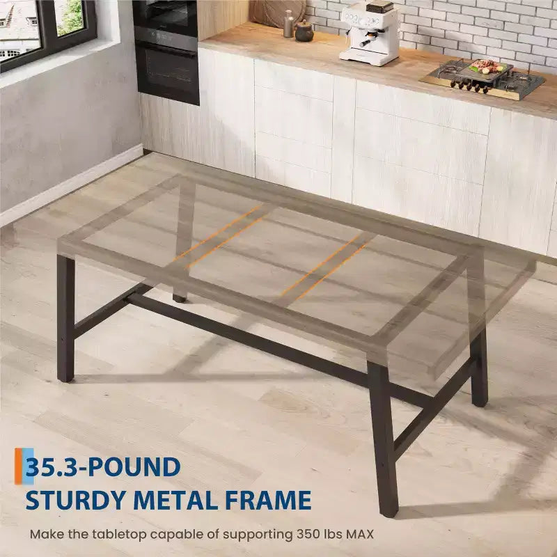 Table à manger industrielle pour 6-8 personnes, longue table en bois de 180 cm, sièges rectangulaires pour le dîner, la cuisine, la salle à manger