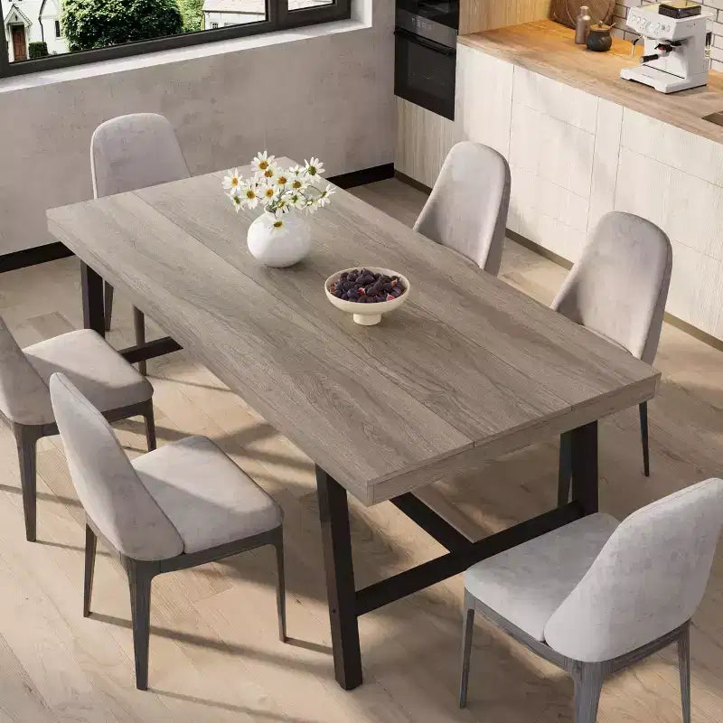 Table à manger industrielle pour 6-8 personnes, longue table en bois de 180 cm, sièges rectangulaires pour le dîner, la cuisine, la salle à manger