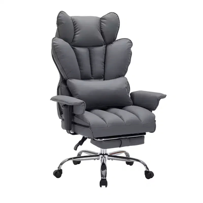 Fauteuil de bureau grande taille avec repose-pieds, Fauteuil de direction à dossier haut, Inclinaison à 155°, Coussin de soutien lombaire, Fauteuil de jeu en similicuir pour la maison