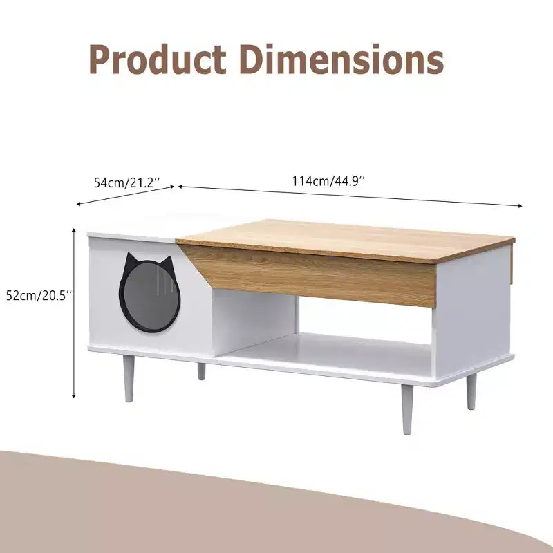 Table basse niche pour chat avec rangement, table basse moderne 2-en-1 de style ferme et condo pour chat pour salon