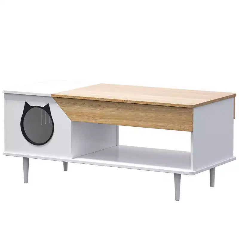 Table basse niche pour chat avec rangement, table basse moderne 2-en-1 de style ferme et condo pour chat pour salon