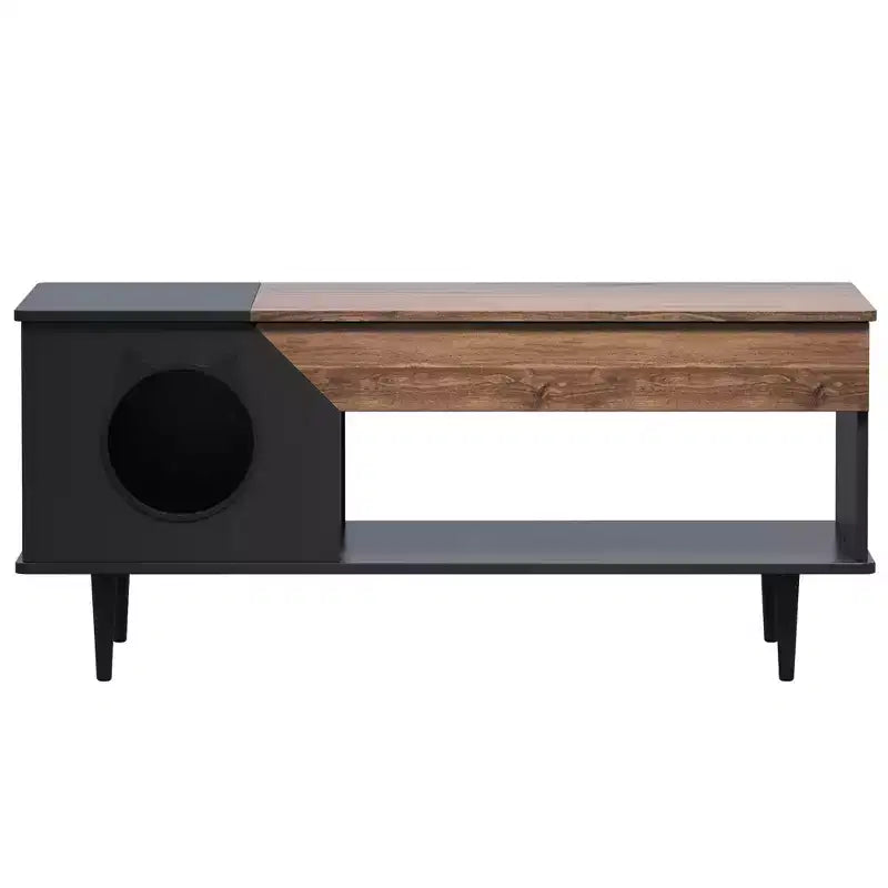 Table basse niche pour chat avec rangement, table basse moderne 2-en-1 de style ferme et condo pour chat pour salon