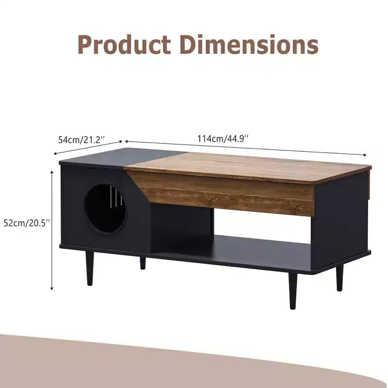 Table basse niche pour chat avec rangement, table basse moderne 2-en-1 de style ferme et condo pour chat pour salon
