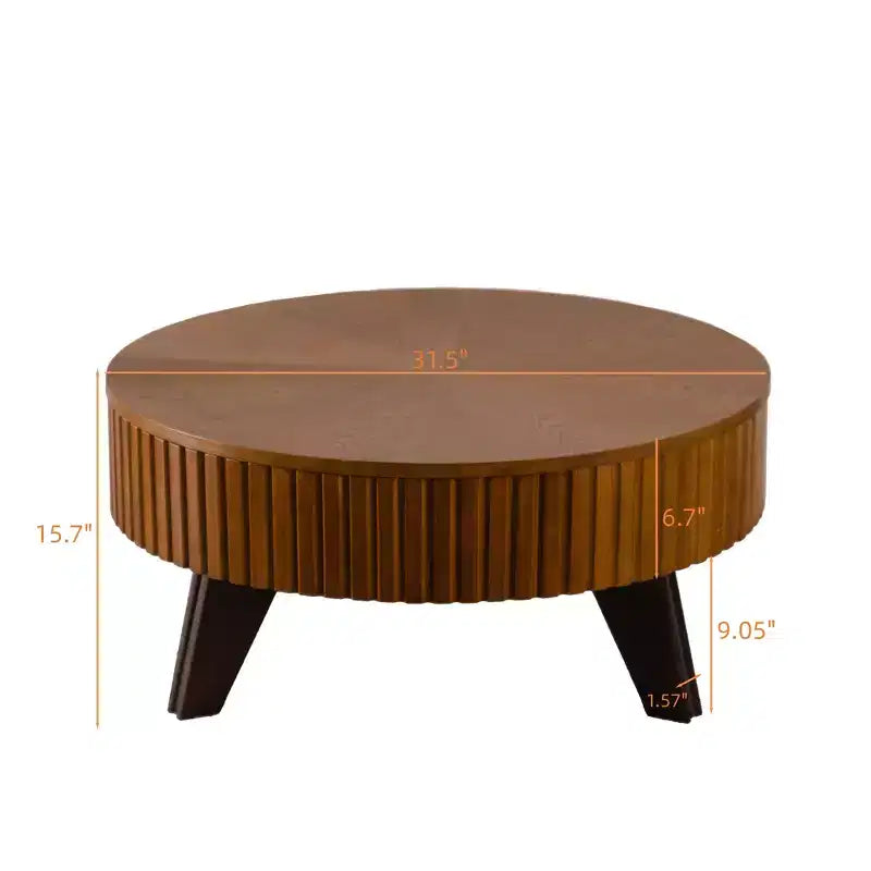 Table basse ronde rétro avec rangement dissimulé, table basse d'appoint en bois de style Mid-Century pour salon