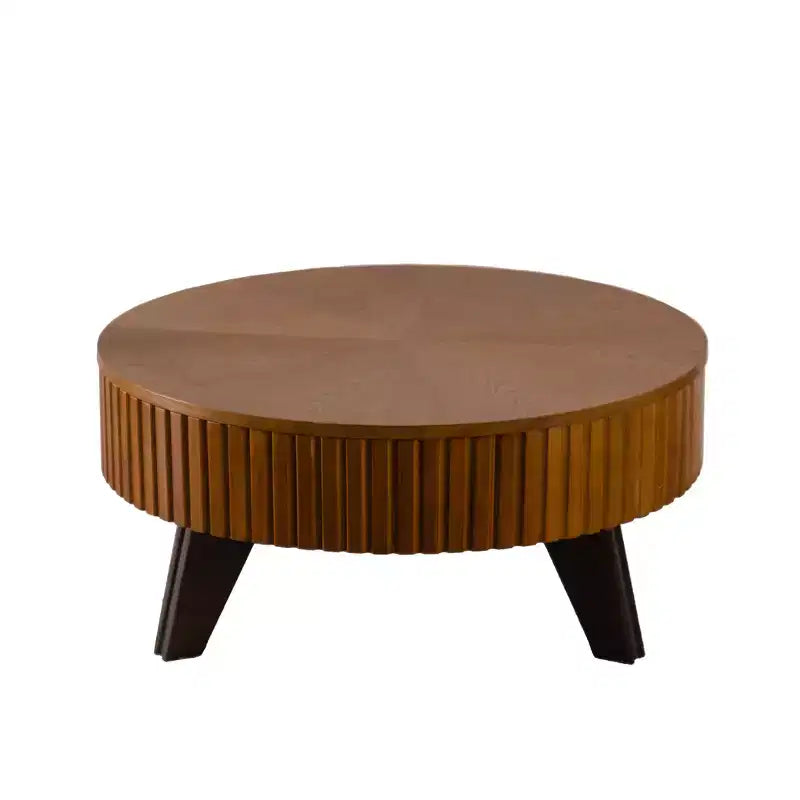 Table basse ronde rétro avec rangement dissimulé, table basse d'appoint en bois de style Mid-Century pour salon