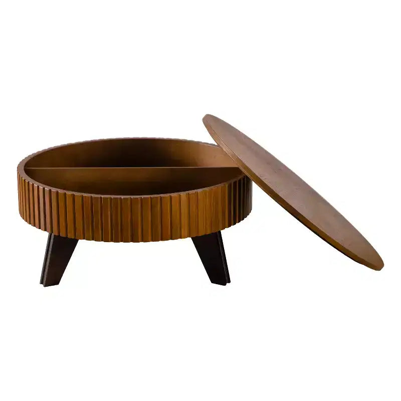 Table basse ronde rétro avec rangement dissimulé, table basse d'appoint en bois de style Mid-Century pour salon