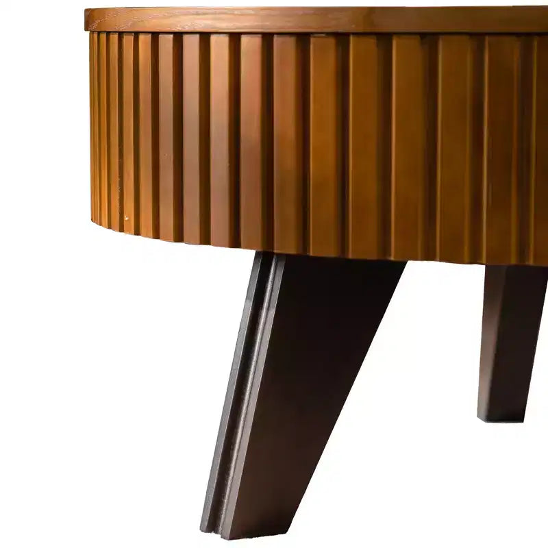 Table basse ronde rétro avec rangement dissimulé, table basse d'appoint en bois de style Mid-Century pour salon
