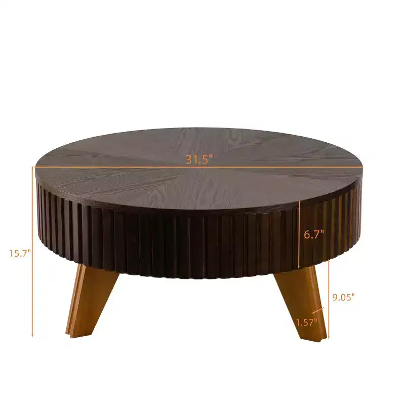 Table basse ronde rétro avec rangement dissimulé, table basse d'appoint en bois de style Mid-Century pour salon