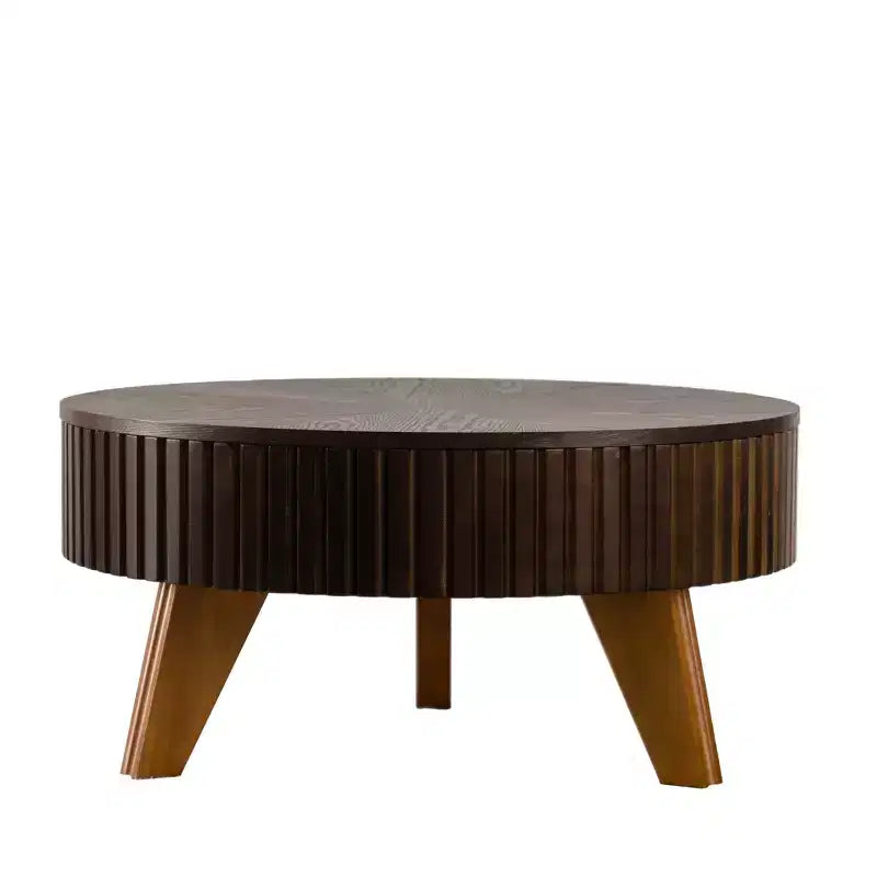 Table basse ronde rétro avec rangement dissimulé, table basse d'appoint en bois de style Mid-Century pour salon