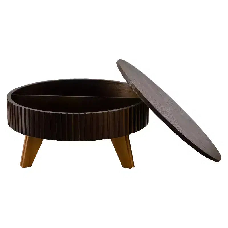 Table basse ronde rétro avec rangement dissimulé, table basse d'appoint en bois de style Mid-Century pour salon