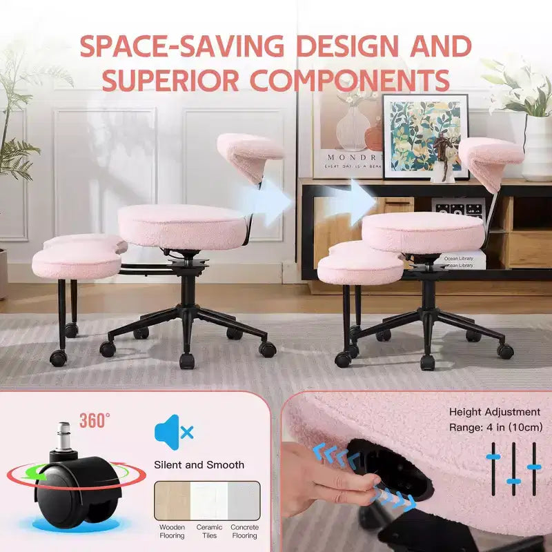Chaise ergonomique à genoux, chaise de bureau à pieds croisés avec roulettes et support lombaire, chaise de méditation et de yoga à hauteur réglable pour TDAH et travail de bureau
