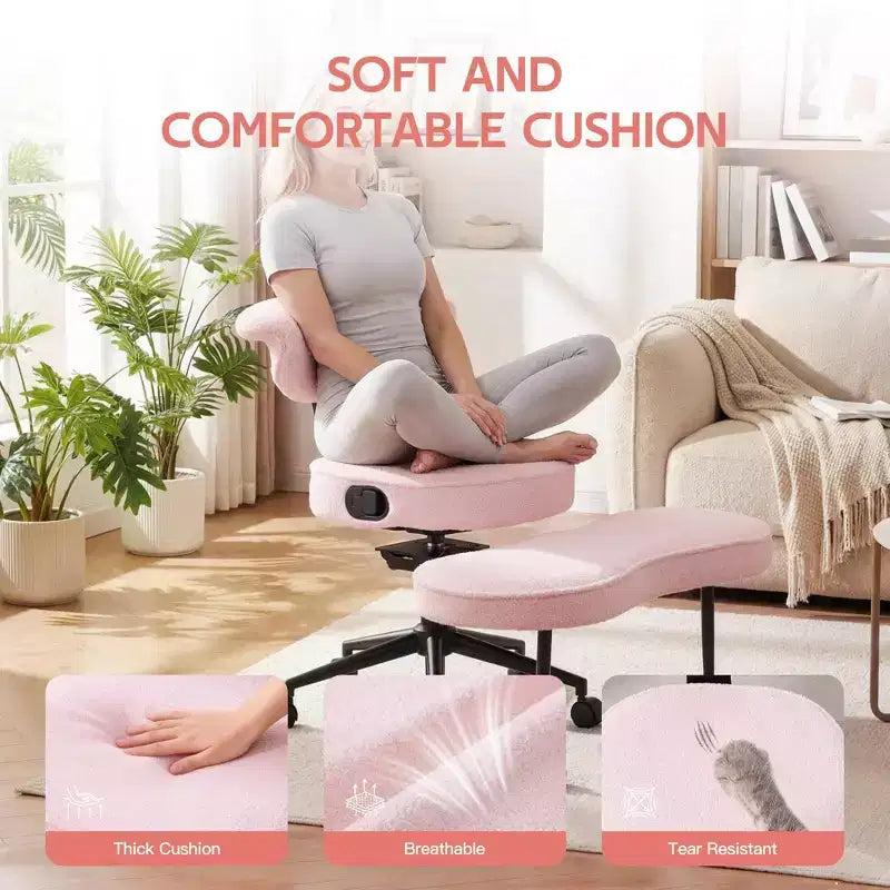 Chaise ergonomique à genoux, chaise de bureau à pieds croisés avec roulettes et support lombaire, chaise de méditation et de yoga à hauteur réglable pour TDAH et travail de bureau