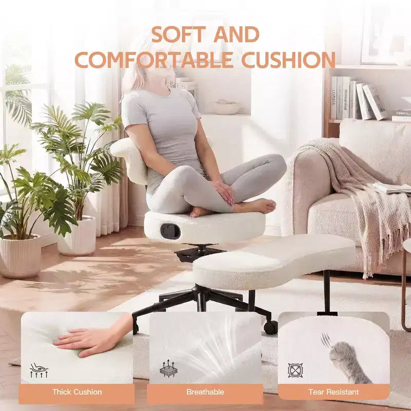 Chaise ergonomique à genoux, chaise de bureau à pieds croisés avec roulettes et support lombaire, chaise de méditation et de yoga à hauteur réglable pour TDAH et travail de bureau