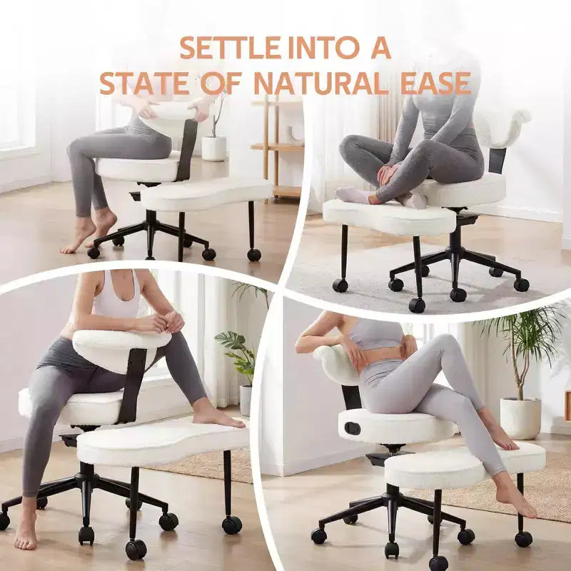 Chaise ergonomique à genoux, chaise de bureau à pieds croisés avec roulettes et support lombaire, chaise de méditation et de yoga à hauteur réglable pour TDAH et travail de bureau