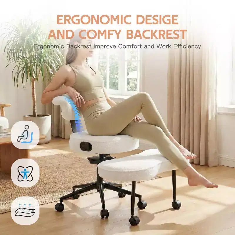 Chaise ergonomique à genoux, chaise de bureau à pieds croisés avec roulettes et support lombaire, chaise de méditation et de yoga à hauteur réglable pour TDAH et travail de bureau