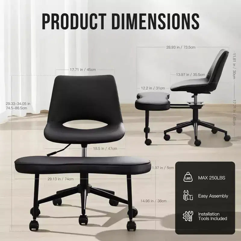 Chaise ergonomique à genoux, chaise de bureau à pieds croisés avec roulettes et support lombaire, chaise de méditation et de yoga à hauteur réglable pour TDAH et travail de bureau