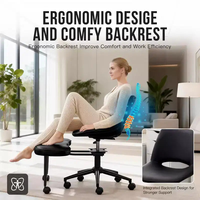 Chaise ergonomique à genoux, chaise de bureau à pieds croisés avec roulettes et support lombaire, chaise de méditation et de yoga à hauteur réglable pour TDAH et travail de bureau