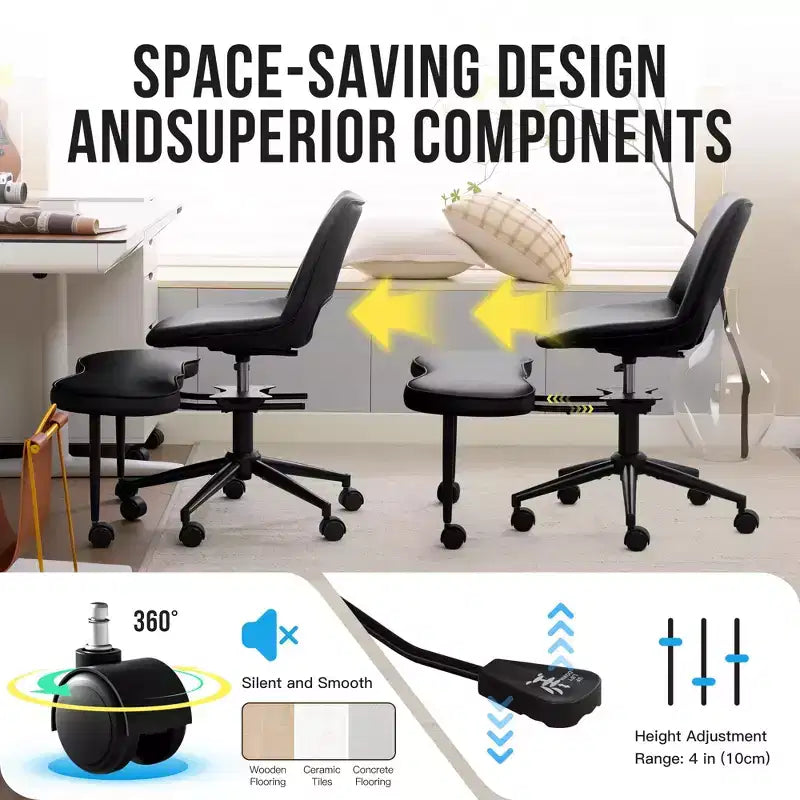 Chaise ergonomique à genoux, chaise de bureau à pieds croisés avec roulettes et support lombaire, chaise de méditation et de yoga à hauteur réglable pour TDAH et travail de bureau