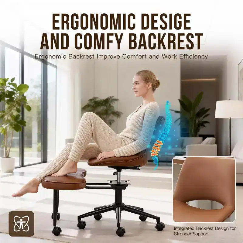 Chaise ergonomique à genoux, chaise de bureau à pieds croisés avec roulettes et support lombaire, chaise de méditation et de yoga à hauteur réglable pour TDAH et travail de bureau