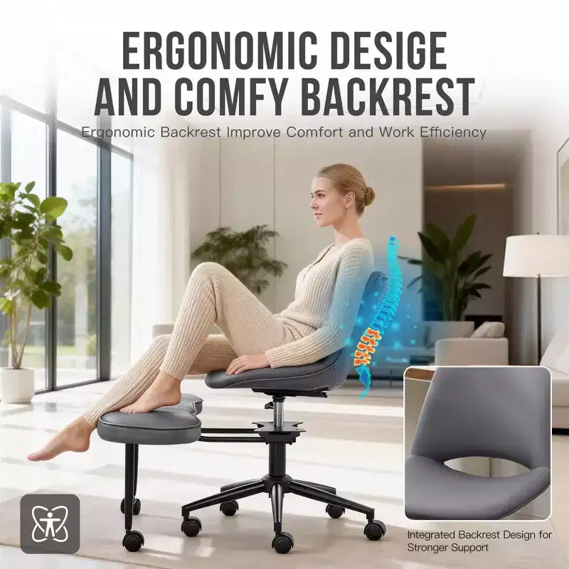Chaise ergonomique à genoux, chaise de bureau à pieds croisés avec roulettes et support lombaire, chaise de méditation et de yoga à hauteur réglable pour TDAH et travail de bureau