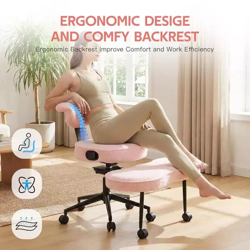 Chaise ergonomique à genoux, chaise de bureau à pieds croisés avec roulettes et support lombaire, chaise de méditation et de yoga à hauteur réglable pour TDAH et travail de bureau