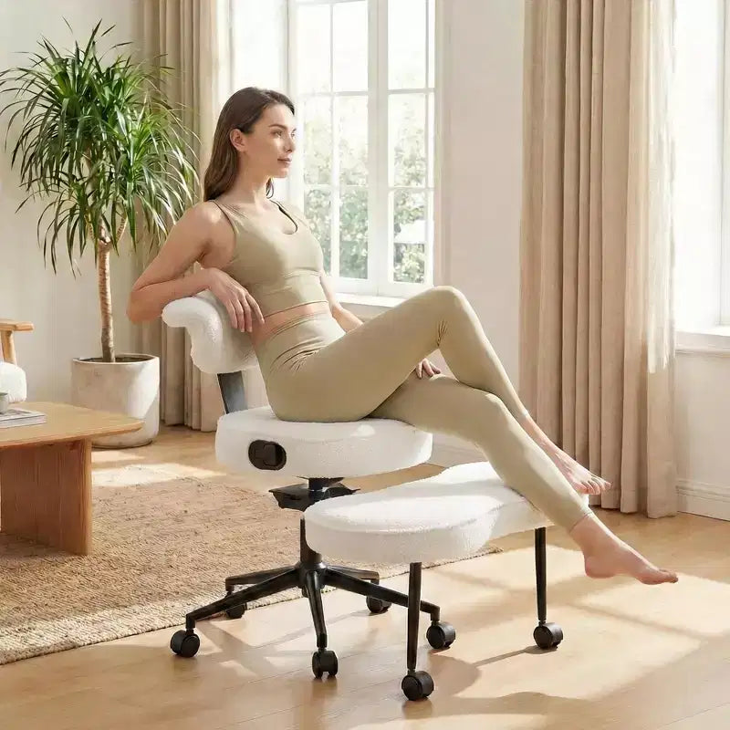Chaise ergonomique à genoux, chaise de bureau à pieds croisés avec roulettes et support lombaire, chaise de méditation et de yoga à hauteur réglable pour TDAH et travail de bureau