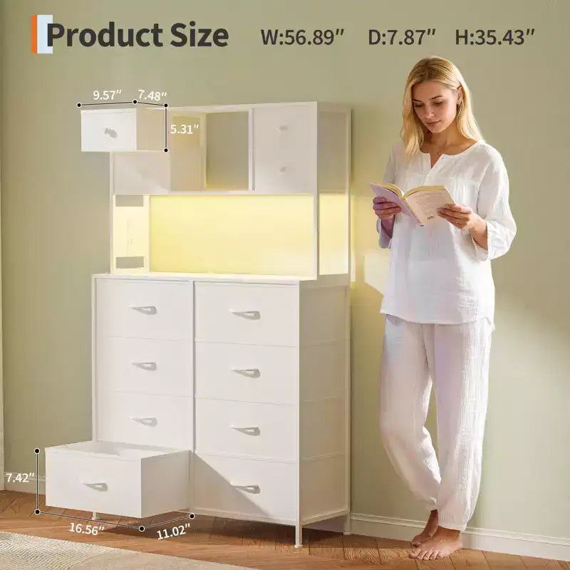 Commode avec 12 tiroirs en tissu, Commode de chambre avec station de recharge, Commodes et chiffonniers
