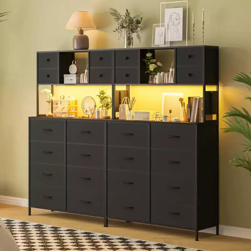 Commode avec 12 tiroirs en tissu, Commode de chambre avec station de recharge, Commodes et chiffonniers