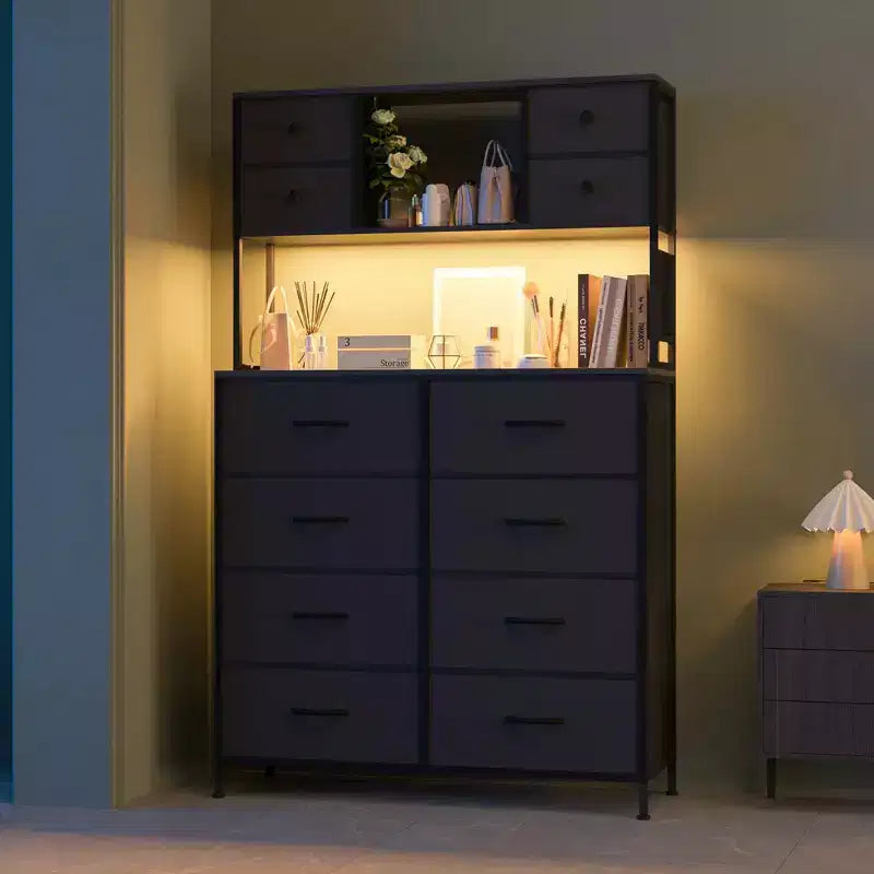 Dresser with 12 Fabric Drawers, Dresser for Bedroom with Charging Station, Dressers &amp; Chests of Drawers