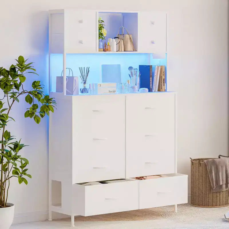 Commode avec 12 tiroirs en tissu, Commode de chambre avec station de recharge, Commodes et chiffonniers