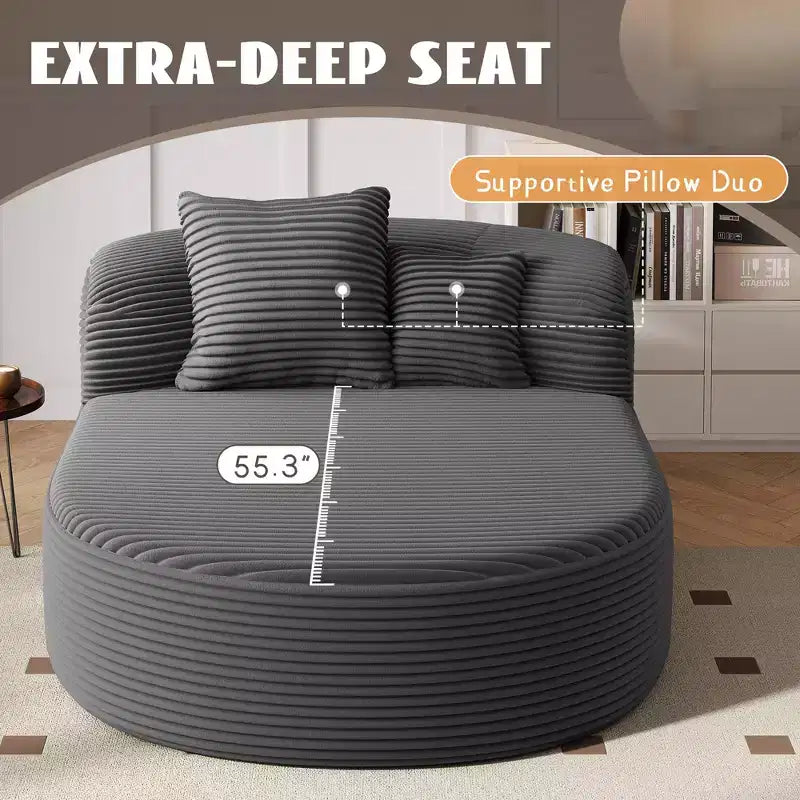 Canapé moderne 42.5 avec chaise longue, ottoman de rangement mobile et ports USB