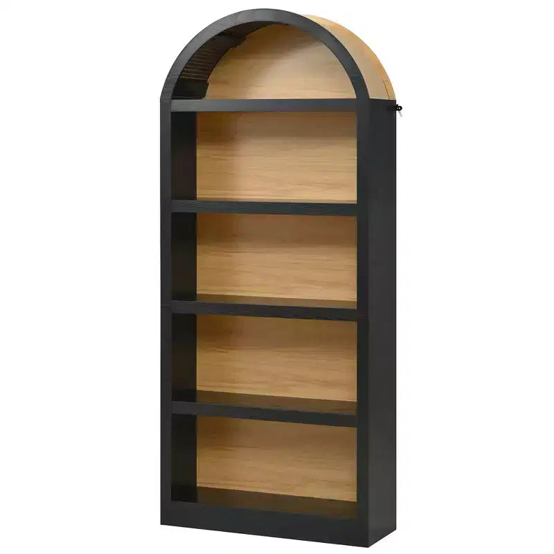 Lot de 2 bibliothèques cintrées, bibliothèque ouverte de style ferme à 5 niveaux avec finition bicolore et plateau recouvert de tissu