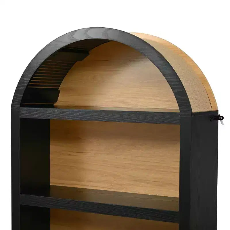 Lot de 2 bibliothèques cintrées, bibliothèque ouverte de style ferme à 5 niveaux avec finition bicolore et plateau recouvert de tissu