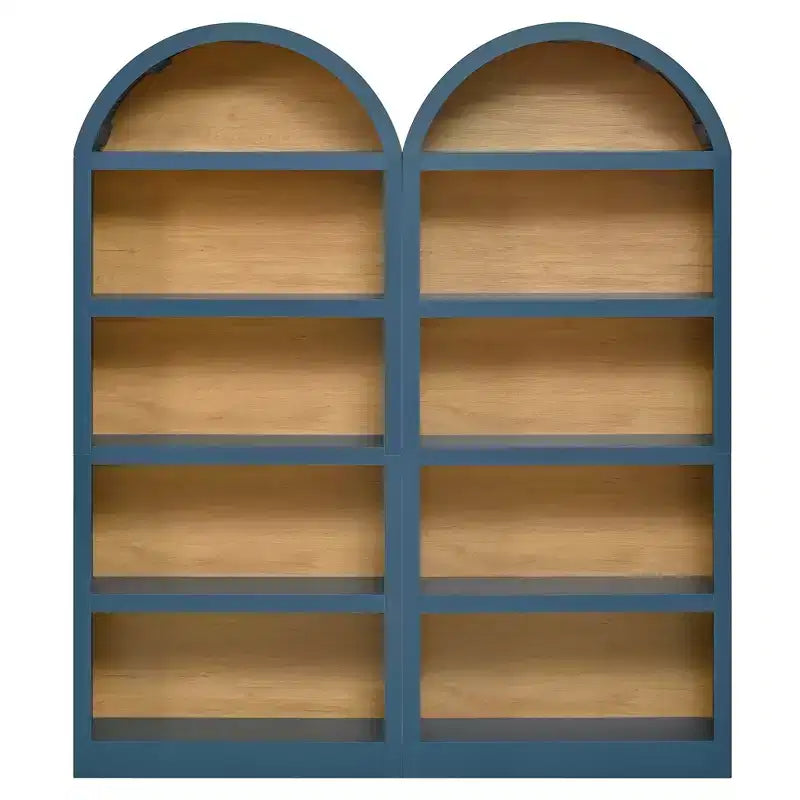 Lot de 2 bibliothèques cintrées, bibliothèque ouverte de style ferme à 5 niveaux avec finition bicolore et plateau recouvert de tissu