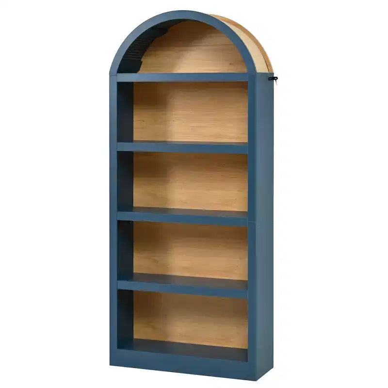 Lot de 2 bibliothèques cintrées, bibliothèque ouverte de style ferme à 5 niveaux avec finition bicolore et plateau recouvert de tissu