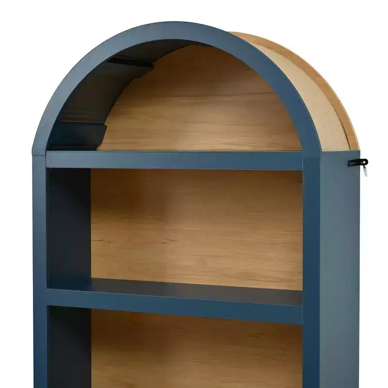 Lot de 2 bibliothèques cintrées, bibliothèque ouverte de style ferme à 5 niveaux avec finition bicolore et plateau recouvert de tissu