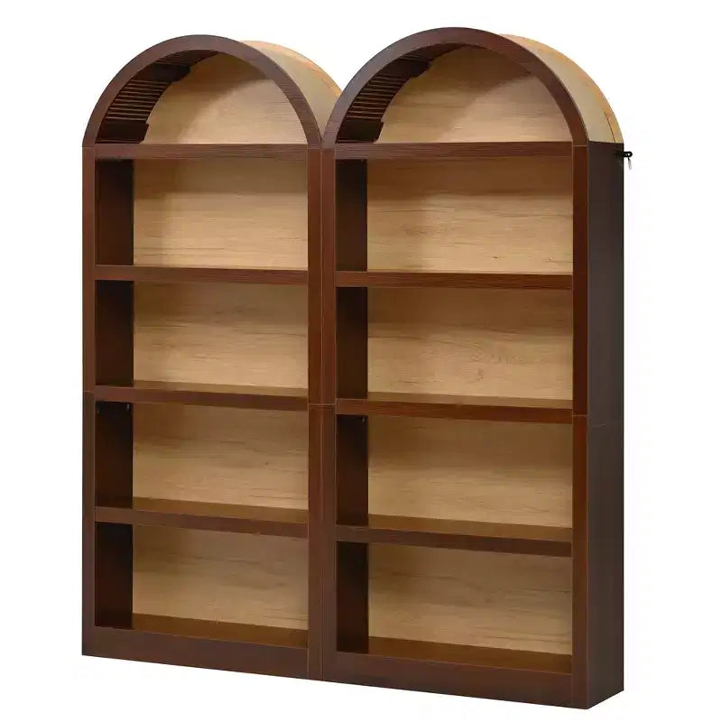 Lot de 2 bibliothèques cintrées, bibliothèque ouverte de style ferme à 5 niveaux avec finition bicolore et plateau recouvert de tissu