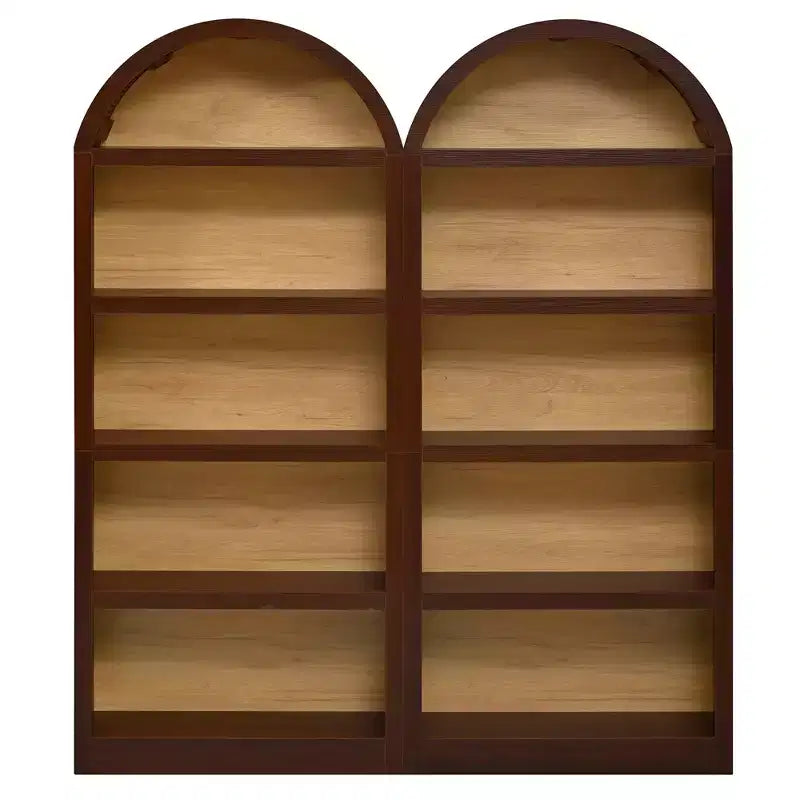 Lot de 2 bibliothèques cintrées, bibliothèque ouverte de style ferme à 5 niveaux avec finition bicolore et plateau recouvert de tissu