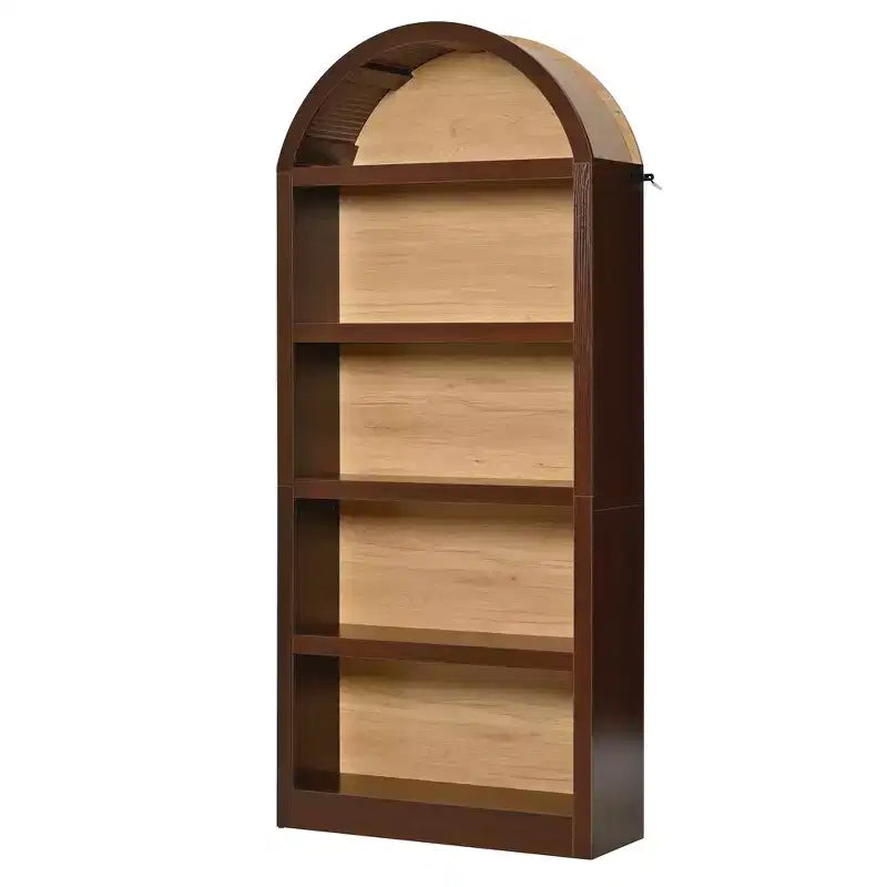 Lot de 2 bibliothèques cintrées, bibliothèque ouverte de style ferme à 5 niveaux avec finition bicolore et plateau recouvert de tissu