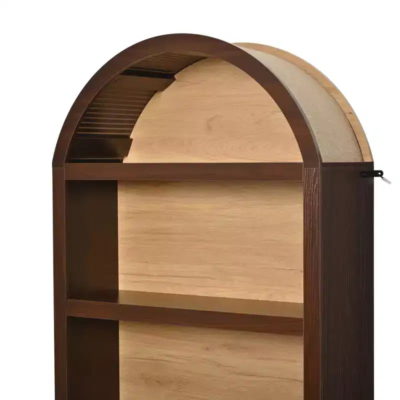 Lot de 2 bibliothèques cintrées, bibliothèque ouverte de style ferme à 5 niveaux avec finition bicolore et plateau recouvert de tissu