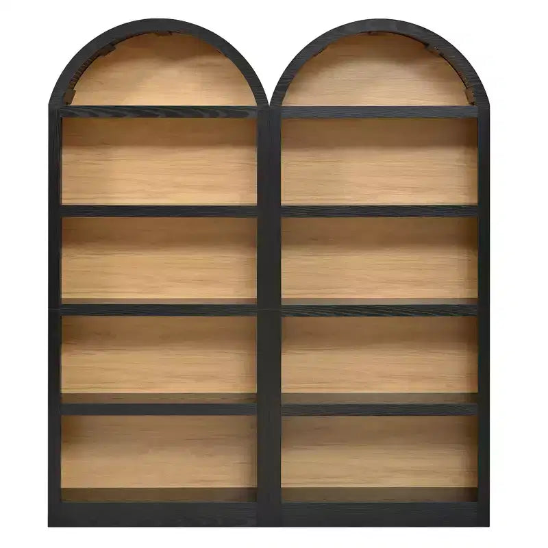 Lot de 2 bibliothèques cintrées, bibliothèque ouverte de style ferme à 5 niveaux avec finition bicolore et plateau recouvert de tissu