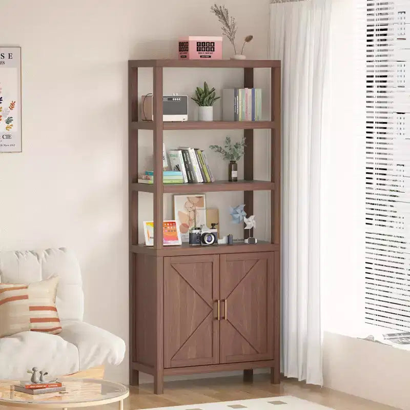 Bibliothèque à 5 niveaux, Buffet haut de 180 cm, Étagère en bois avec étagères réglables, Bibliothèque de style campagnard, Convient pour le salon, la chambre, le bureau à domicile