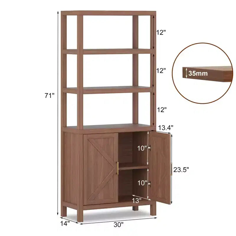 Bibliothèque à 5 niveaux, Buffet haut de 180 cm, Étagère en bois avec étagères réglables, Bibliothèque de style campagnard, Convient pour le salon, la chambre, le bureau à domicile