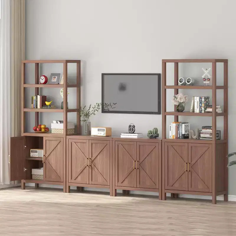 Bibliothèque à 5 niveaux, Buffet haut de 180 cm, Étagère en bois avec étagères réglables, Bibliothèque de style campagnard, Convient pour le salon, la chambre, le bureau à domicile